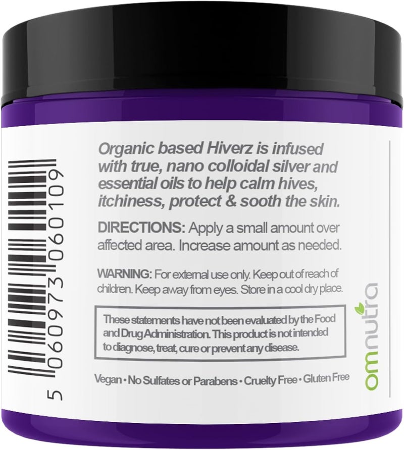 OmNutra Hiverz Hives Relief Cream - 4OZ Anti Itch Cream Extra Strength Colloidal Silver Hives Treatment Cream for Itchy Skin Relief Antihistamine Hydrocortisone Free Itch Relief for Humans Urticaria - Image 3